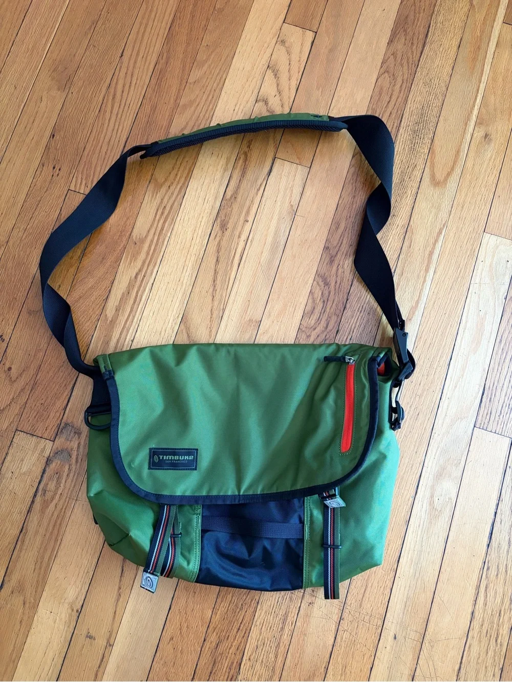 Timbuk2 Olive Green, Black & Orange Messenger Bag.